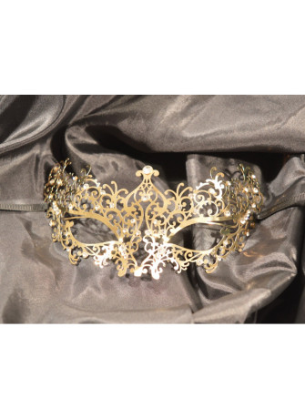 Masque vénitien Chiara rigide doré avec strass - HMJ-016B